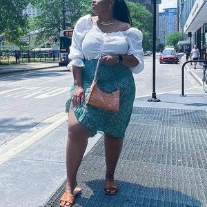 Plus size green floral midi skirt